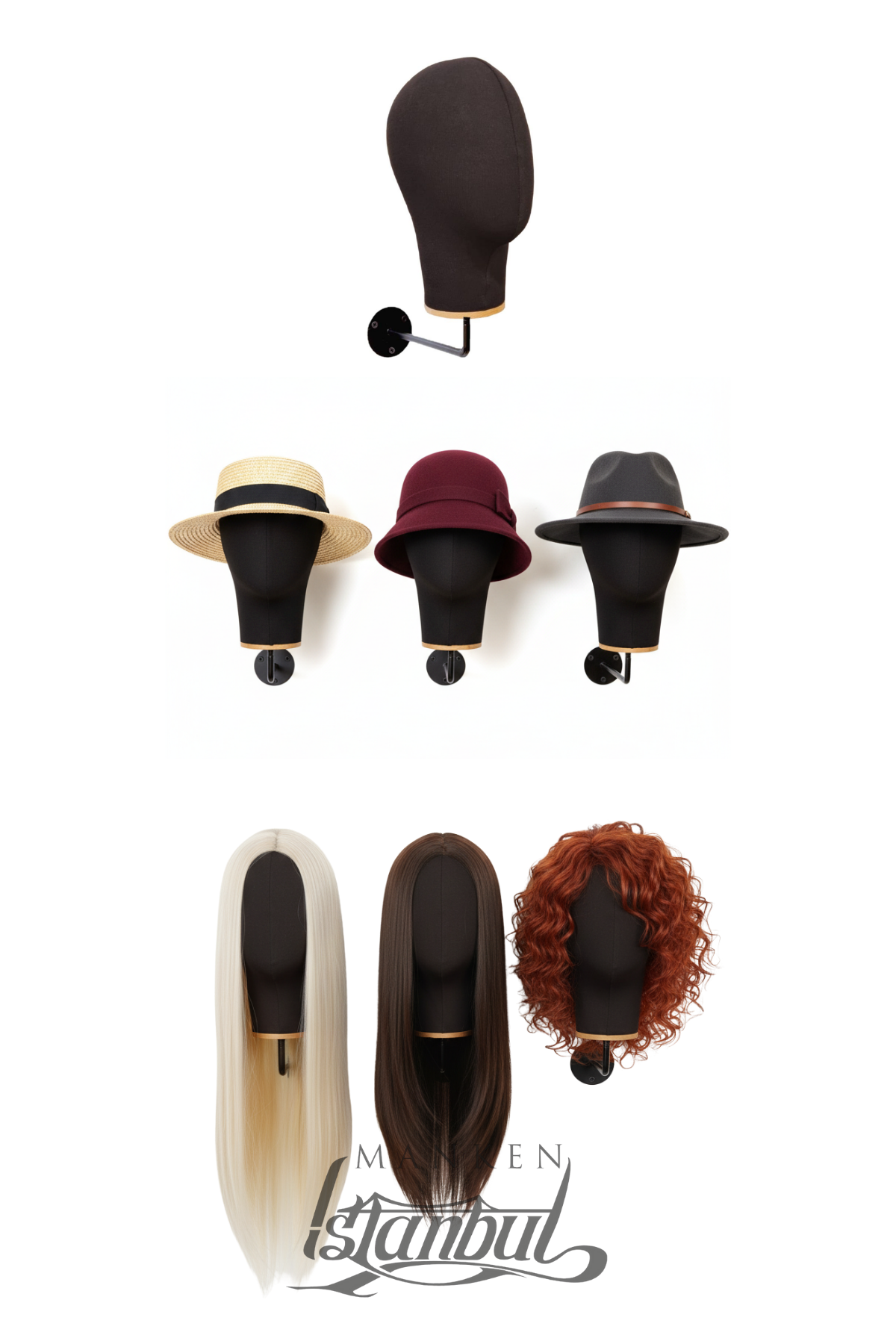 Duvara Monte Bayan Kumaş Kaplı Kafa Mankeni