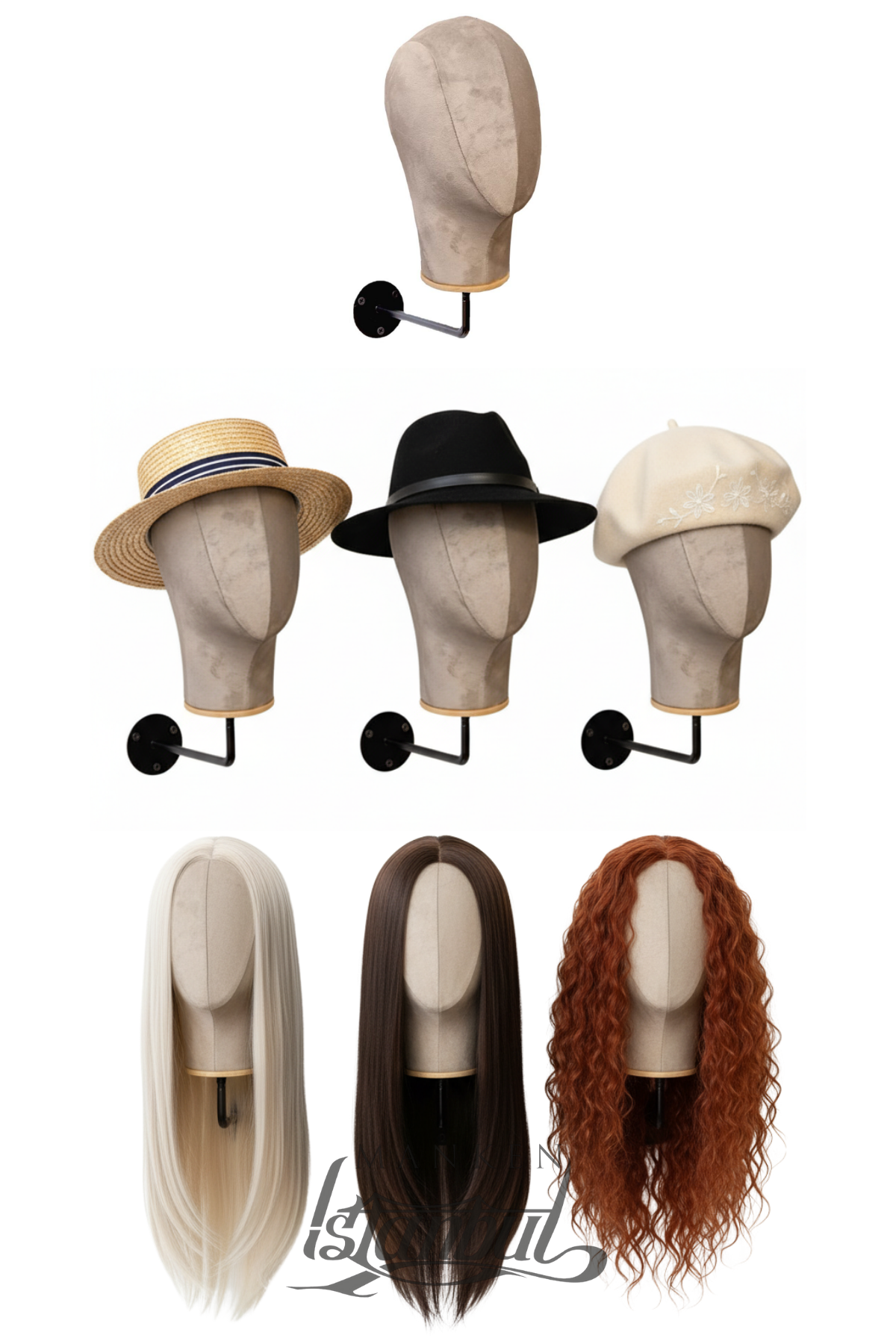 Duvara Monte Bayan Kumaş Kaplı Kafa Mankeni