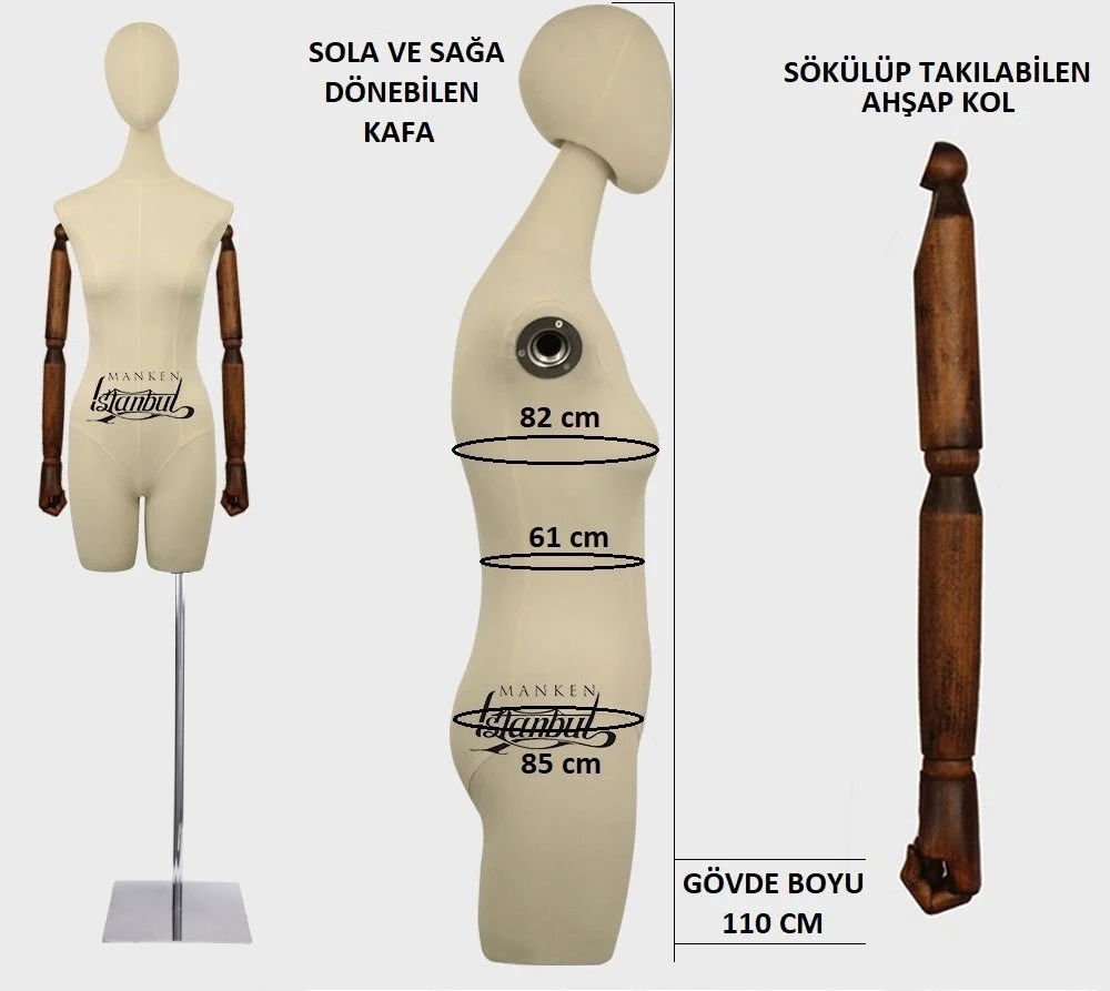 Pantolon giyebilen ahşap kollu terzi mankeni