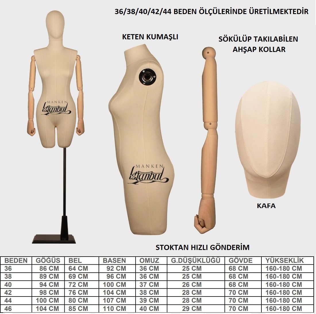 Keten Kumaş Pantolon Giyebilen Kollu Bayan Terzi Mankeni