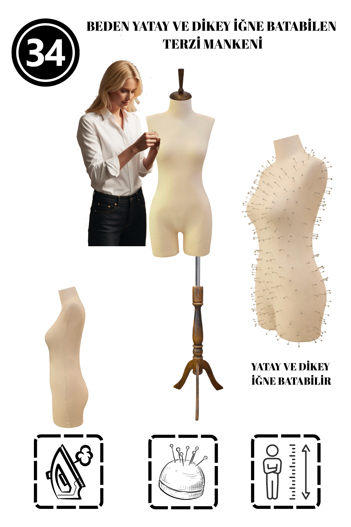 34 Beden Pantolon Giyebilen İğne Batabilen Terzi Mankeni