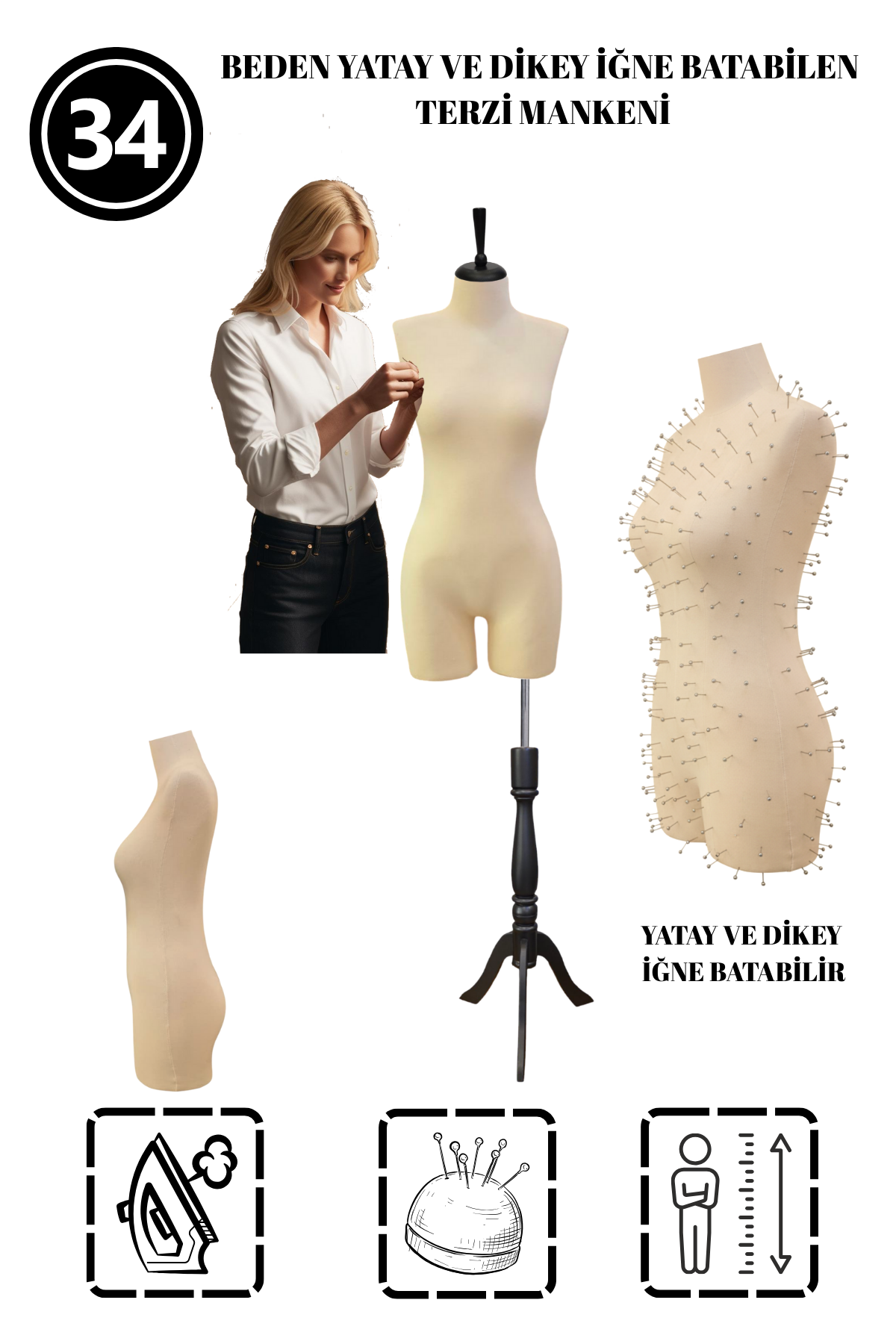 34 Beden Pantolon Giyebilen İğne Batabilen Terzi Mankeni