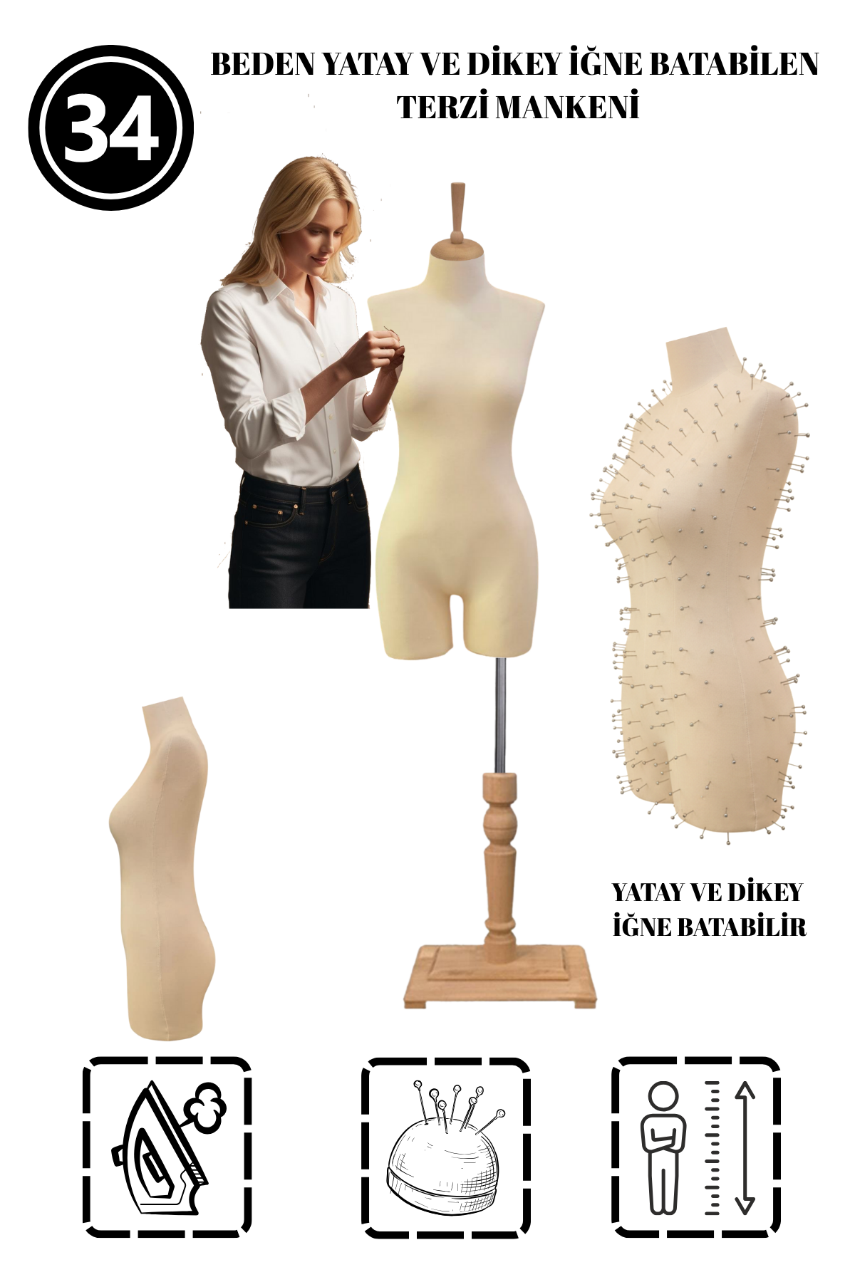 34 Beden Pantolon Giyebilen İğne Batabilen Terzi Mankeni