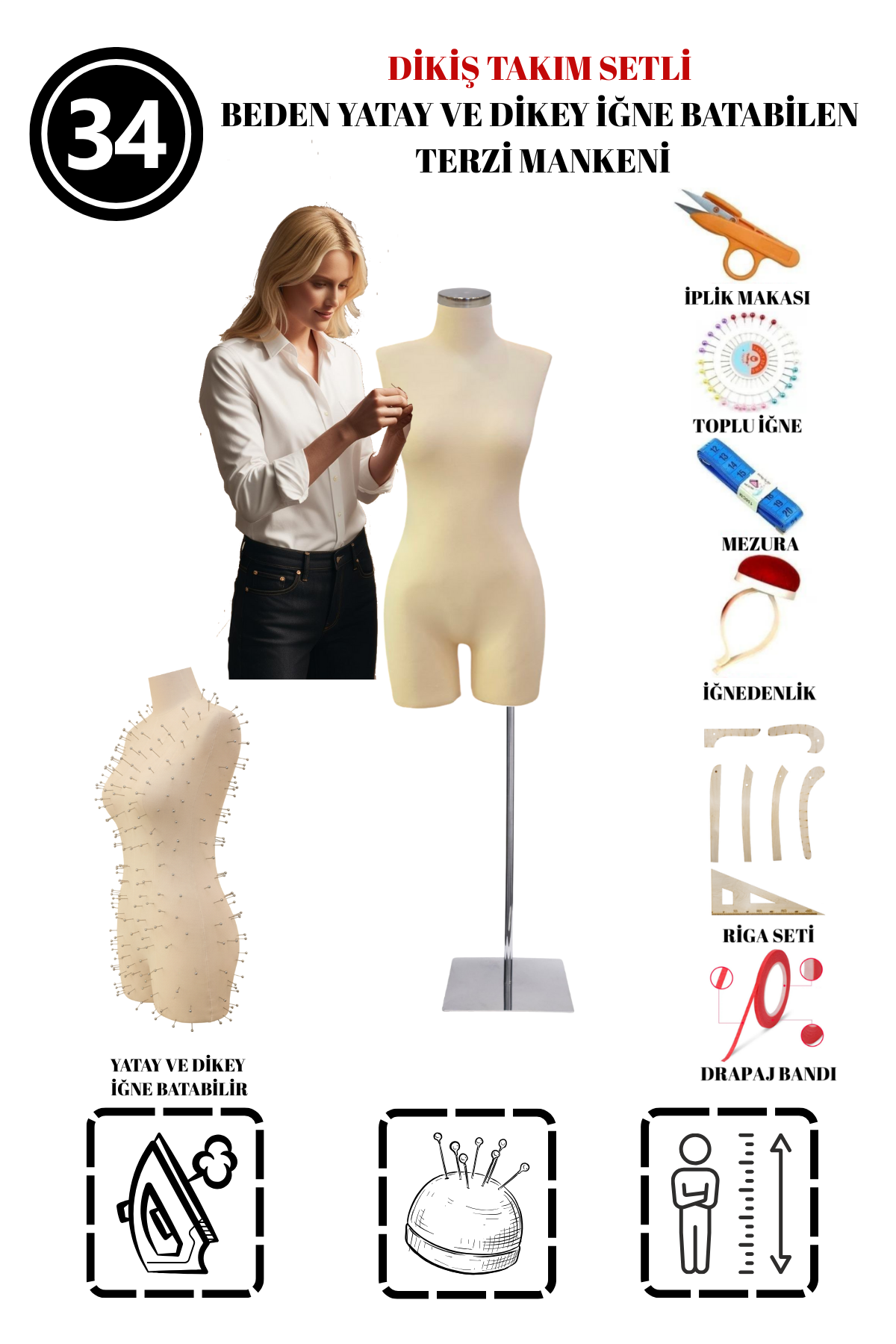 Dikiş Takım Setli 34 Beden Pantolon Giyebilen Terzi Mankeni