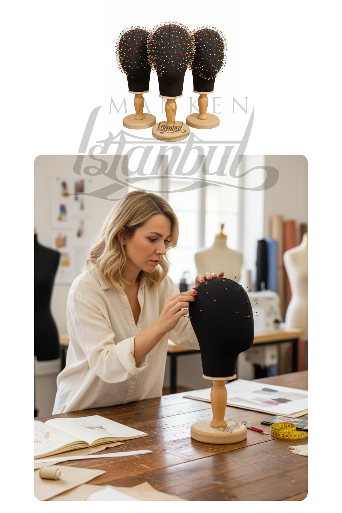 Dik Ve Yatay İğne Batabilen Bayan Kumaş Kaplı Kafa Mankeni