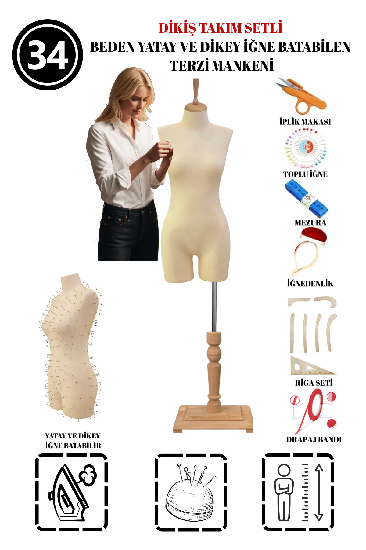 Dikiş Takım Setli 34 Beden Pantolon Giyebilen Terzi Mankeni