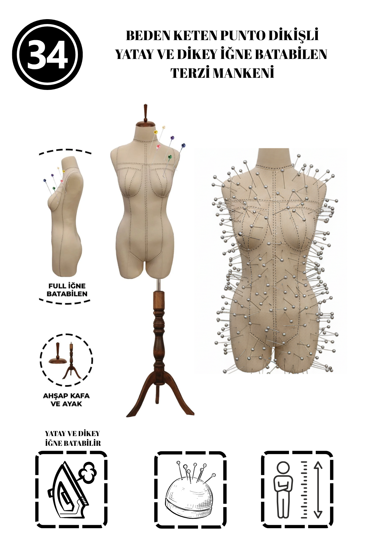 34 Beden Özel Kumaş Pantolon Giyebilen Terzi Mankeni