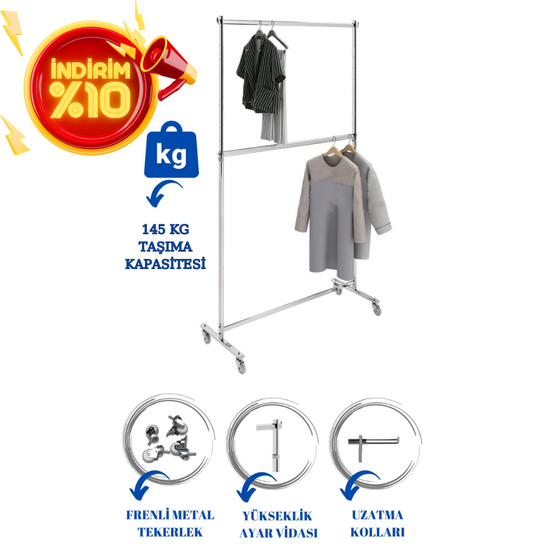 Yüksek Kalite Tekerlekli Çift Katlı Krom Kaplama Metal Orta Stand