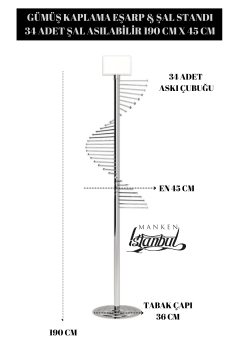 Krom Eşarp Standı Şal Standı Aksesuar Standı ( 34 Şal Asılabilir )