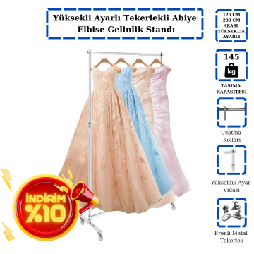 Yüksekli Ayarlı Tekerlekli Abiye Gelinlik Standı