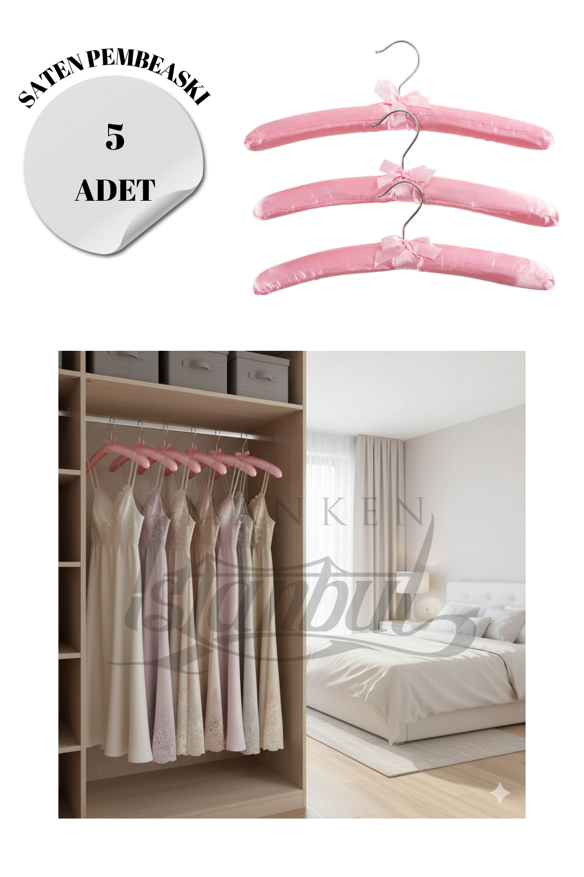 A Kalite Saten 5 Adet Elbise Askısı Palto Askısı Ceket askısı
