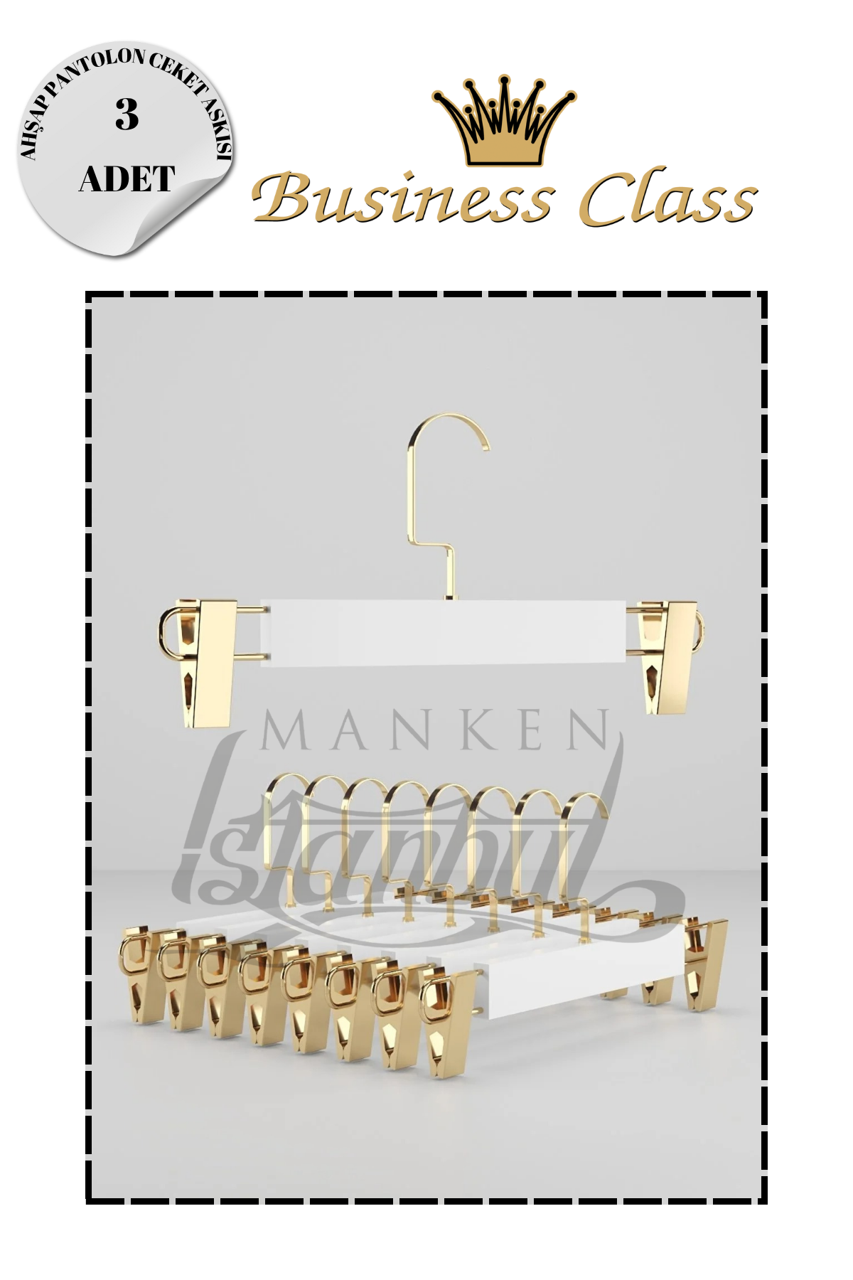 Business Class A Kalite Gold Kanca Lamine Ahşap Mandallı Pantolon Askısı Etek Askısı