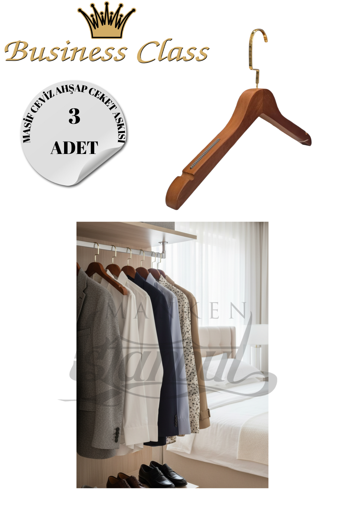 Business Class 44 Cm İtalyan Kanca Masif Ahşap Takım Elbise Askısı Palto Askısı Ceket askısı