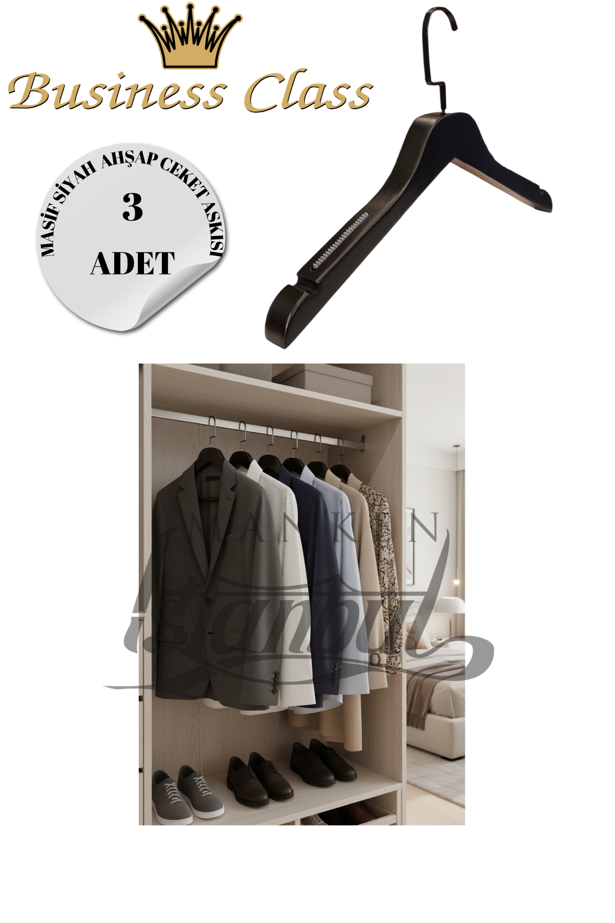 Business Class 44 Cm İtalyan Kanca Masif Ahşap Takım Elbise Askısı Palto Askısı Ceket Askısı