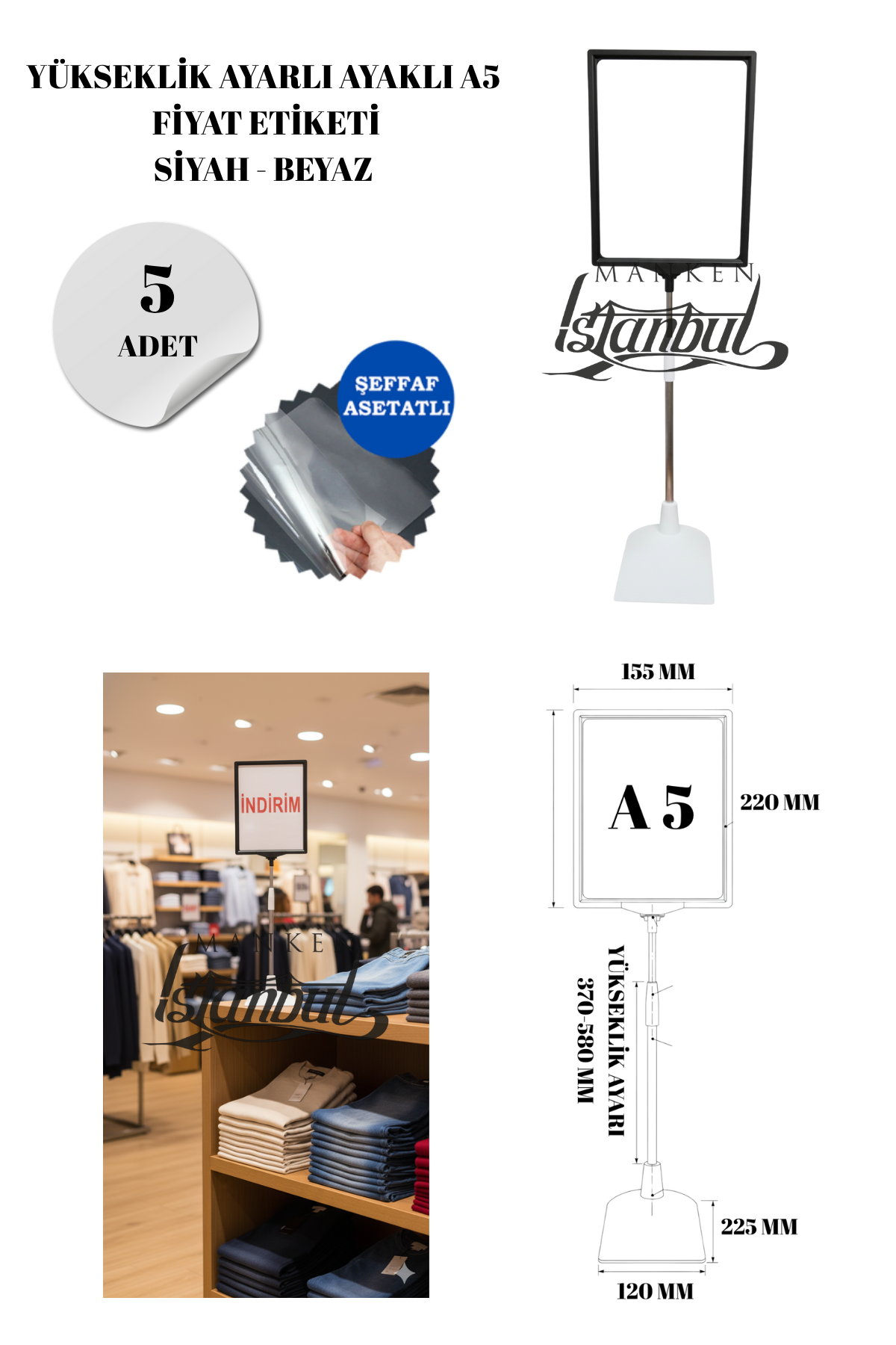 Siyah Beyaz A5 Ayaklı Etiketlik Fiyat Etiketi Sepet Etiketi