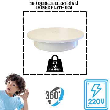 Elektrikli 50 CM Beyaz Renk 25 KG Kapasite Döner Platform
