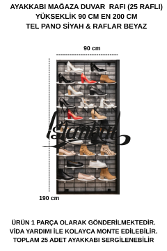 90x190 Beyaz Raflı 25 adet Ayakkabı Raflı Duvara Monte Tel Pano Standı
