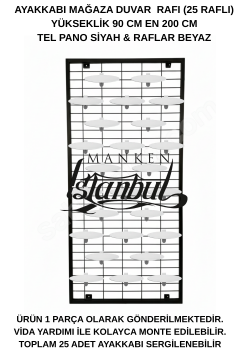 90x190 Beyaz Raflı 25 adet Ayakkabı Raflı Duvara Monte Tel Pano Standı