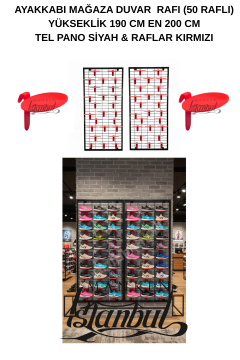 190x200 Kırmızı Raflı 50 adet Ayakkabı Raflı Duvara Monte Tel Pano Standı