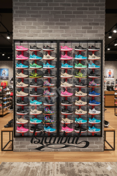 190x200 Kırmızı Raflı 50 adet Ayakkabı Raflı Duvara Monte Tel Pano Standı