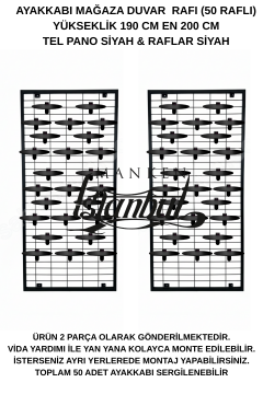 190x200 50 adet Ayakkabı Raflı Duvara Monte Tel Pano Standı