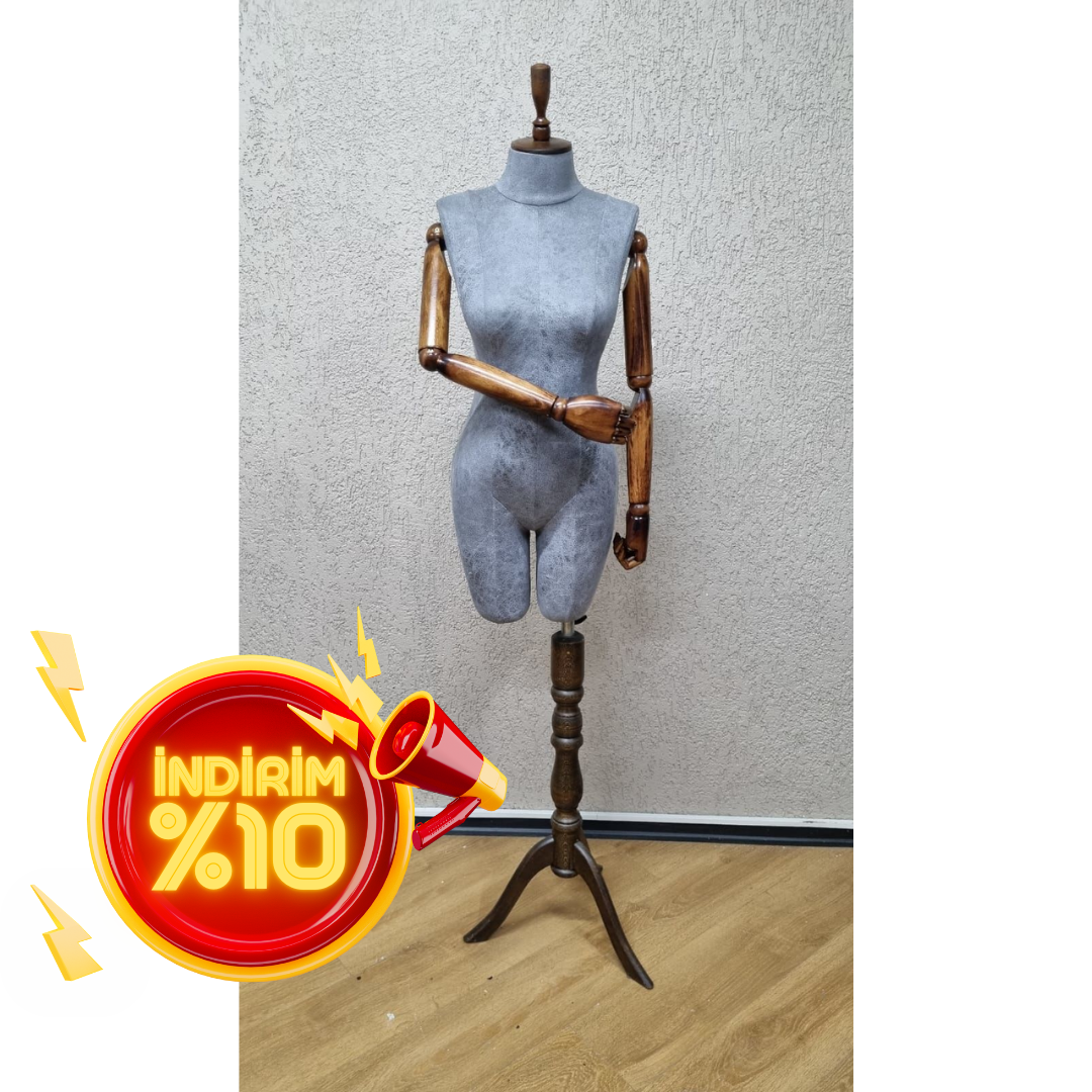 38 Beden Pantolon Giyebilen Ahşap Kollu Terzi Mankeni Vitrin Mankeni