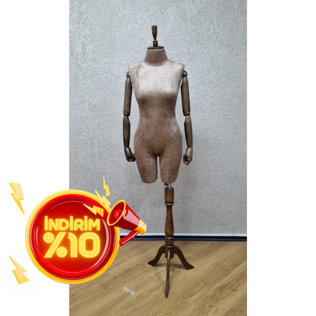 38 Beden Pantolon Giyebilen Ahşap Kollu Terzi Mankeni Vitrin Mankeni