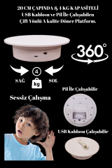 20 Cm Çap Usb ve Pil İle Çalışan Çift Yönlü Çok Amaçlı Döner Platform