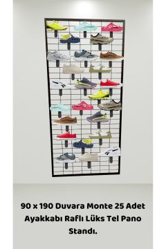 90x190 25 adet Ayakkabı Raflı Duvara Monte Tel Pano Standı
