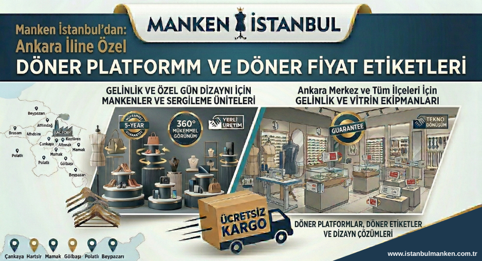 Ankara ili ve tüm ilçelerine terzi mankeni, prova mankeni, gelinlik mankeni, vitrin mankeni, döner platform, fiyat etiketleri, raf kancaları ve mağaza orta stand