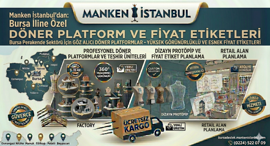 Bursa ili ve tüm ilçelerine terzi mankeni, prova mankeni, gelinlik mankeni, vitrin mankeni, döner platform