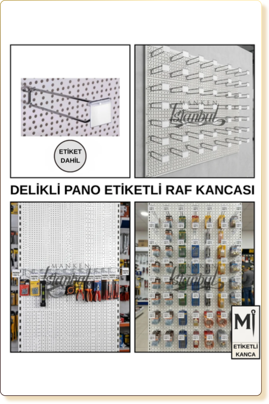 etiketli delikli pano kancası
