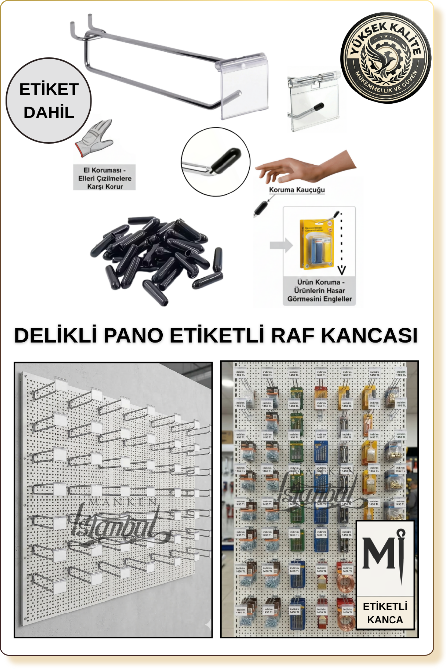 etiketli delikli pano kancası