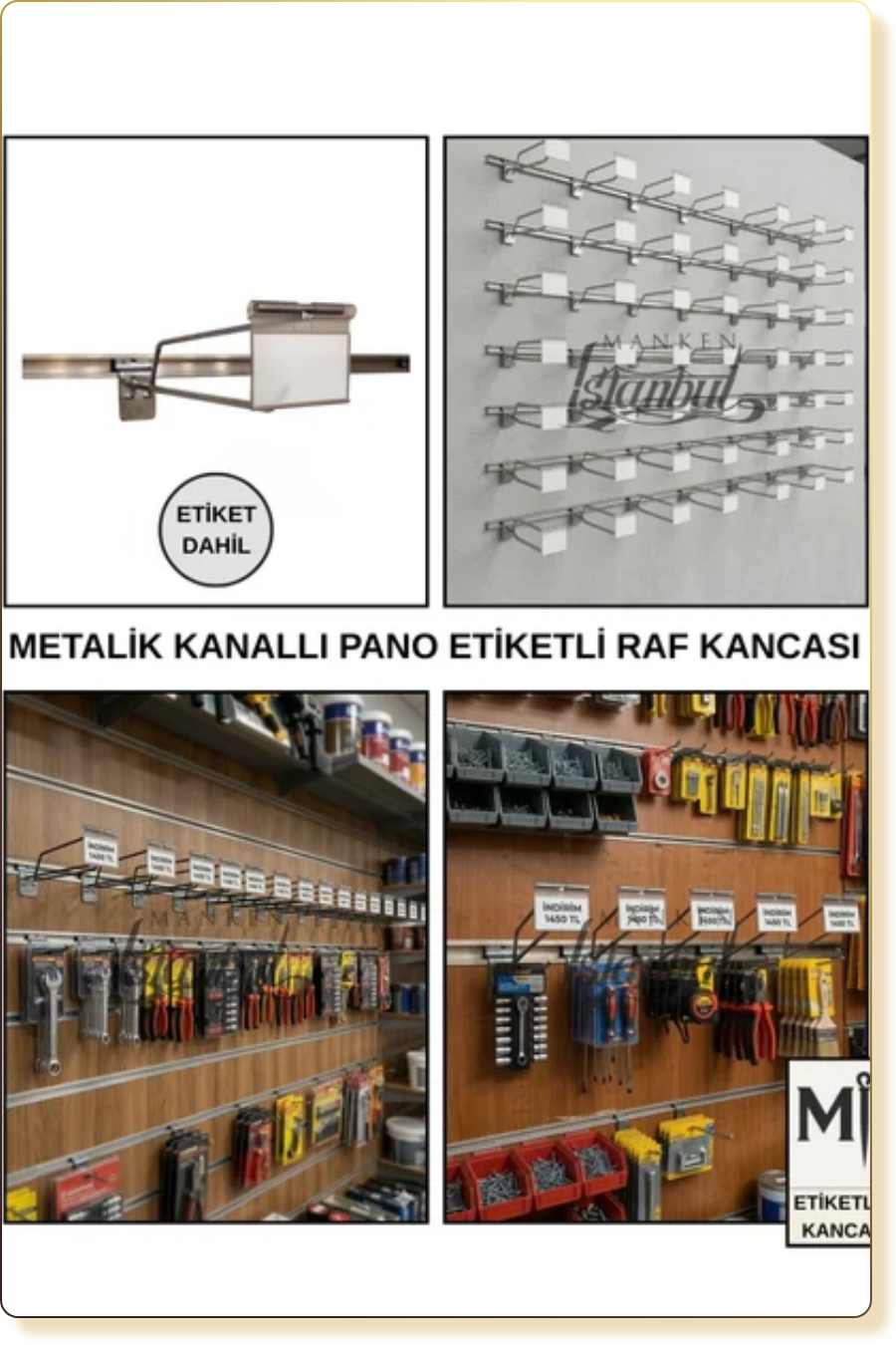 etiketli kanallı pano kancası 
