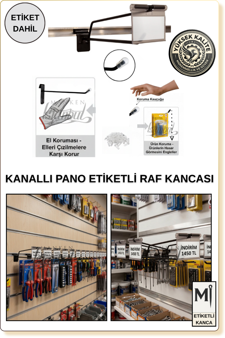 etiketli kanallı pano kancası 