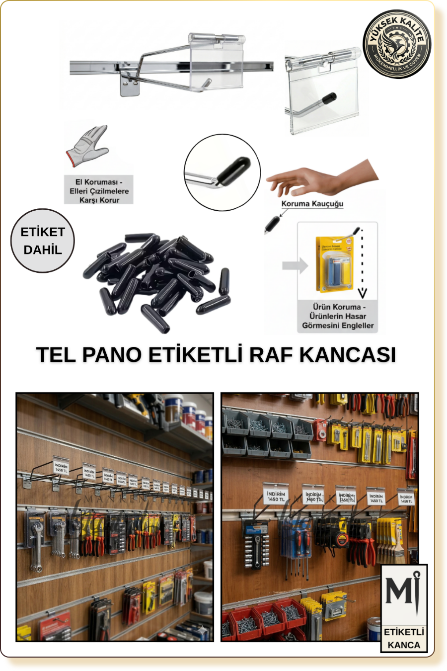 etiketli kanallı pano kancası 