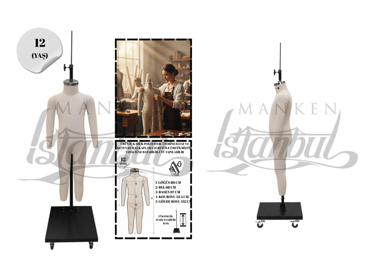 Profesyonel askılı bire bir ölçülü çocuk prova mankeni nedir ?