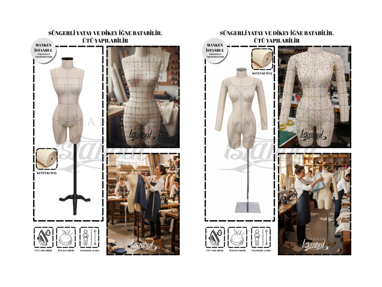 Keten kumaş iğne batabilen manken hangi bedenlerde üretilir?