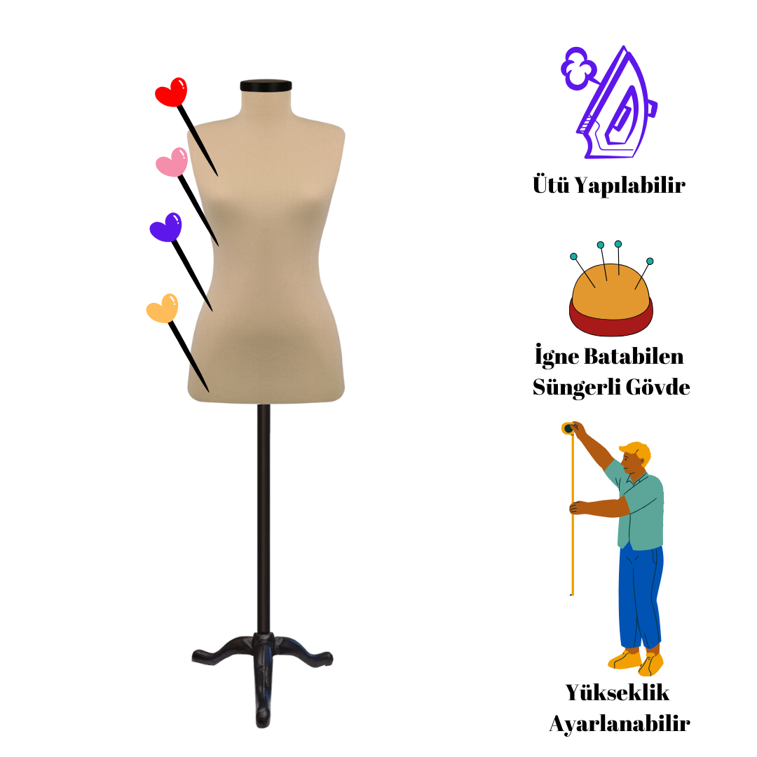 Süngerli İğne Yatay Ve Dikey İğne Batabilen Terzi Mankeni