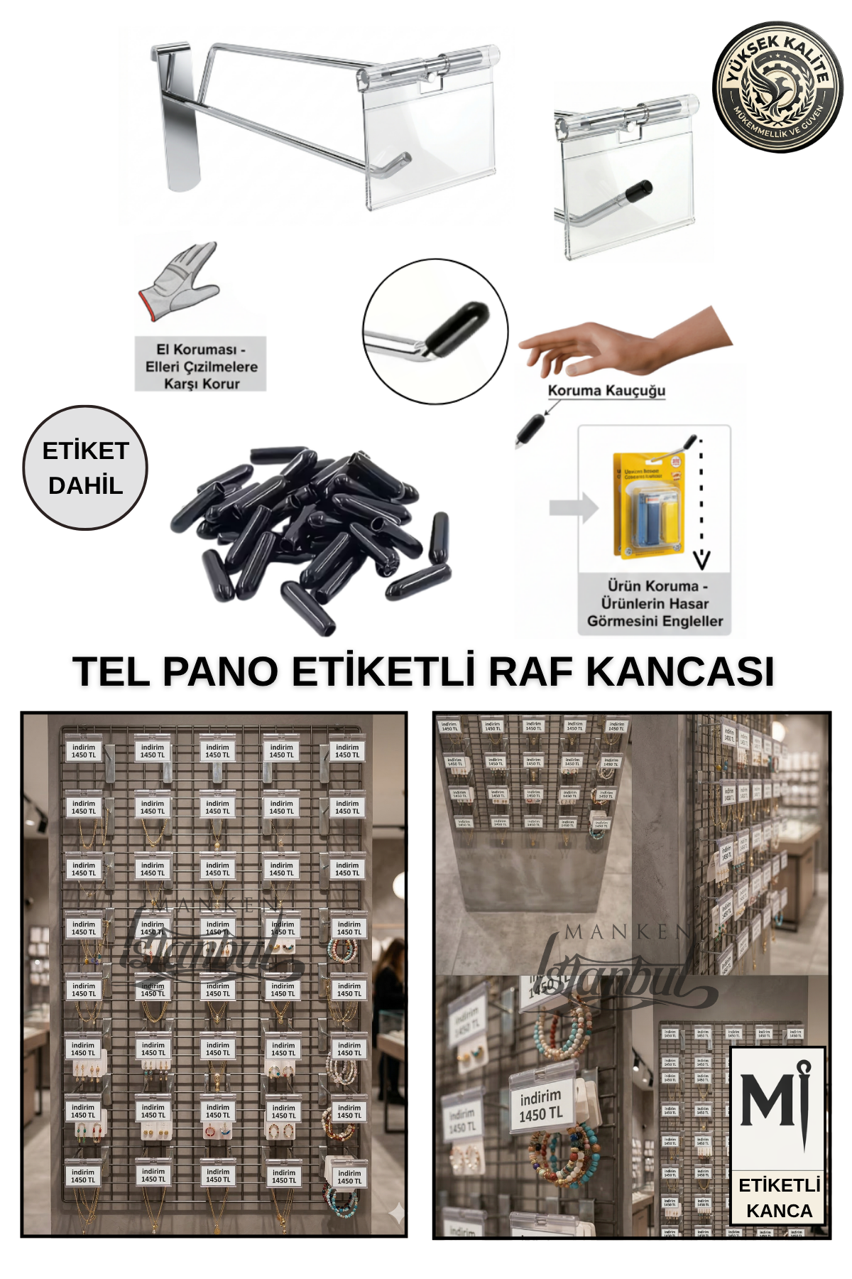Koruma Kauçuklu Etiketli Tel Pano Kancası Galvaniz