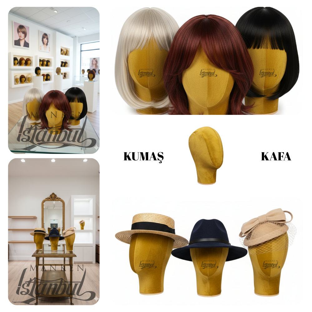 Bayan kumaş kaplı kafa mankeni