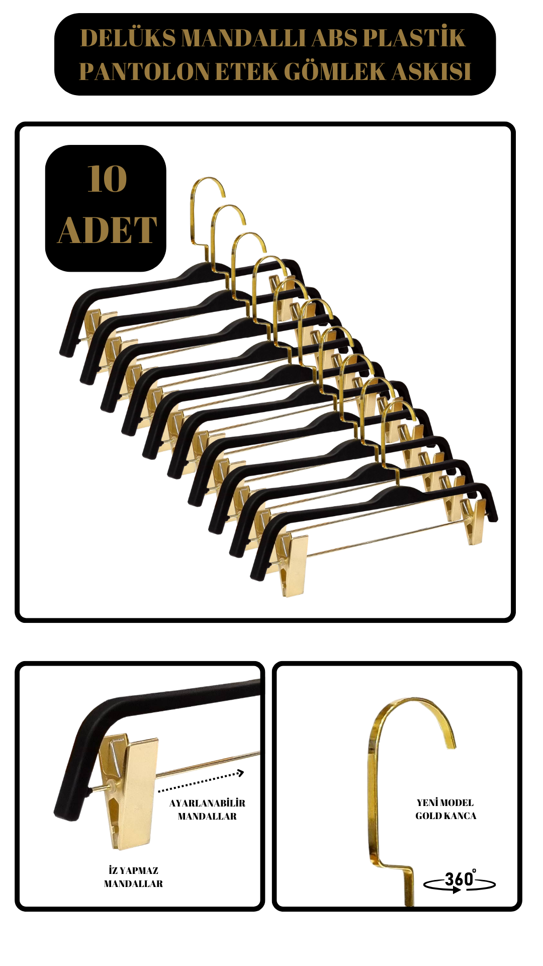 Delüks 10 Adet Abc Plastik Pantolon Askısı Etek Askısı Elbise Askısı