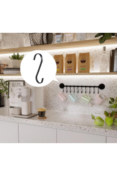 Paslanmaz 10 Adet Çelik S Kanca Mutfak Banyo Depo Kancası Siyah