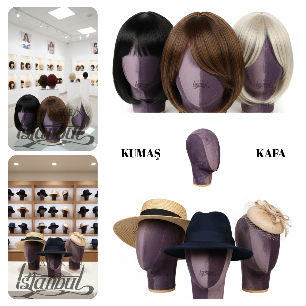 Bayan kumaş kaplı kafa mankeni