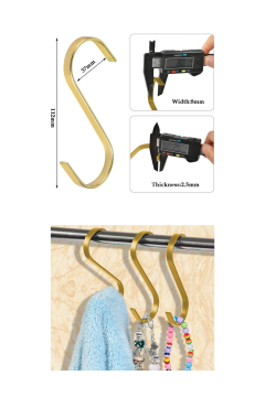 Paslanmaz 10 Adet Çelik S Kanca Mutfak Banyo Depo Kancası Gold