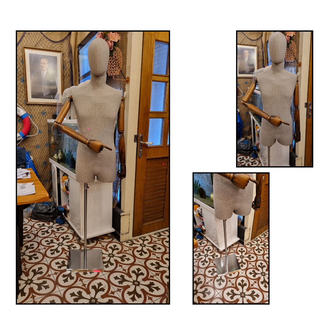 48 Beden Ahşap Kollu Pantolon Giyebilen Erkek Vitrin Mankeni