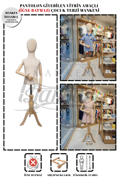 Ahşap Kollu Çocuk Terzi Mankeni Vitrin Mankeni