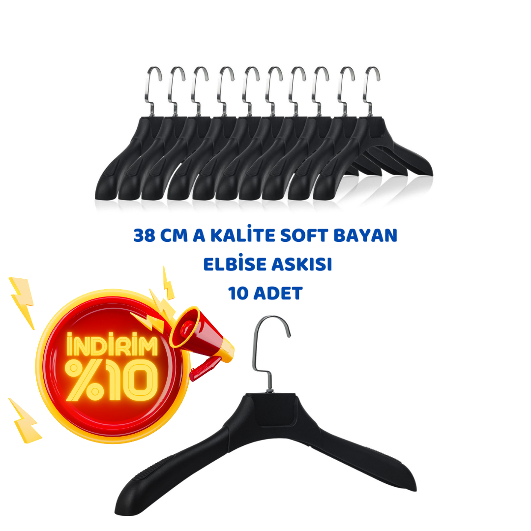 10 Adet 38 cm Plastik Ceket  Askısı Elbise Askısı