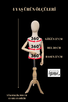 Ahşap Kollu Çocuk Terzi Mankeni Vitrin Mankeni 4 yaş