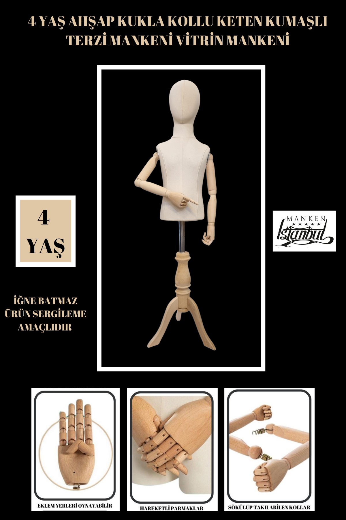 Ahşap Kollu Çocuk Terzi Mankeni Vitrin Mankeni 4 yaş